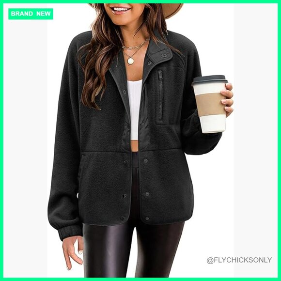 Jackets & Blazers - Cozy Fleece Jacket with Western Aztec Print Snap Button Pockets